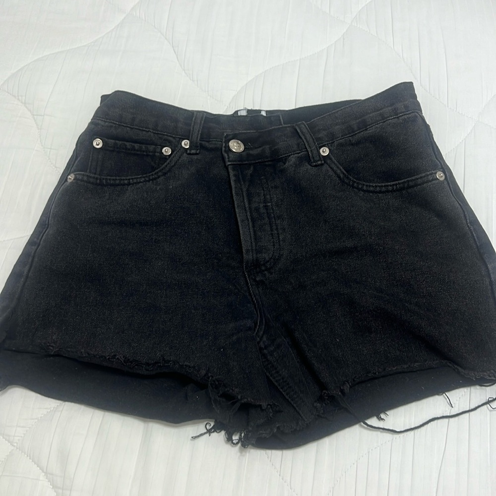 Princess Polly Asymmetrical black Jean shorts